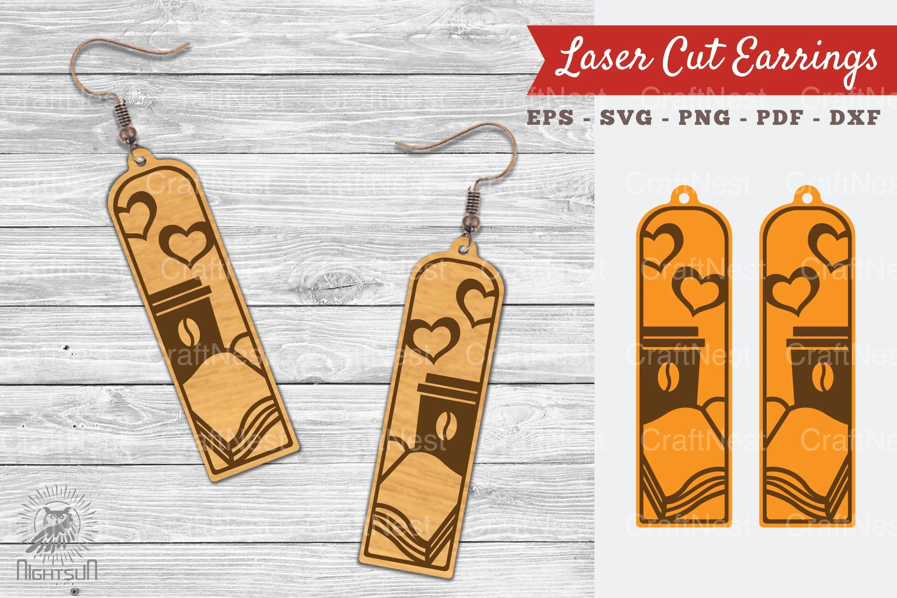Coffee and Book Laser Cut Earrings SVG Bundle - CraftNest - Digital Crafting and Art