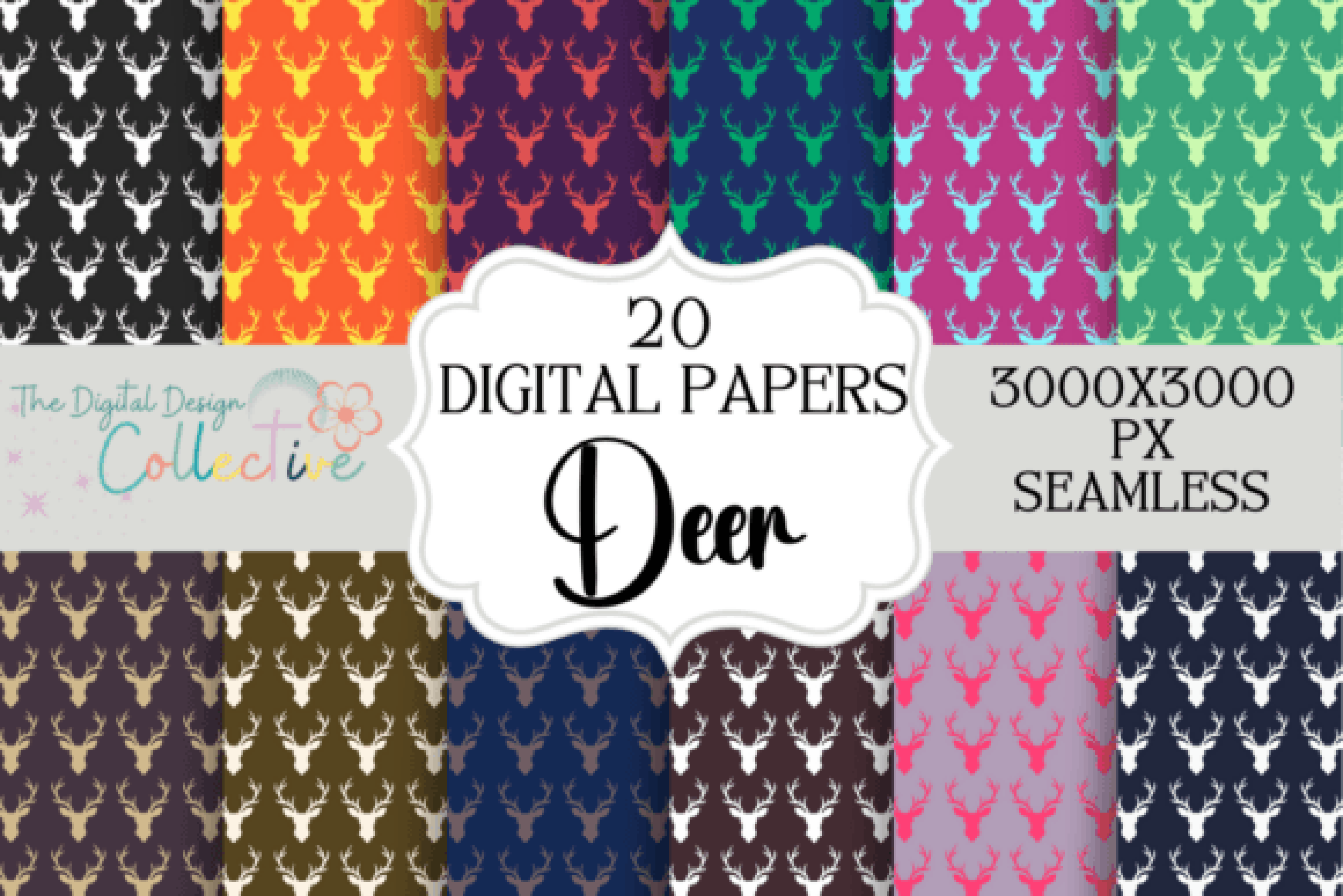Vibrant Deer Head Digital Paper