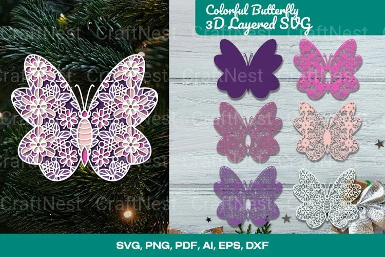 Colorful Butterfly 3D Layered SVG Bundle - CraftNest - Digital Crafting and Art