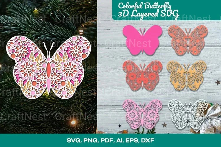 Colorful Butterfly 3D Layered SVG Bundle - CraftNest - Digital Crafting and Art