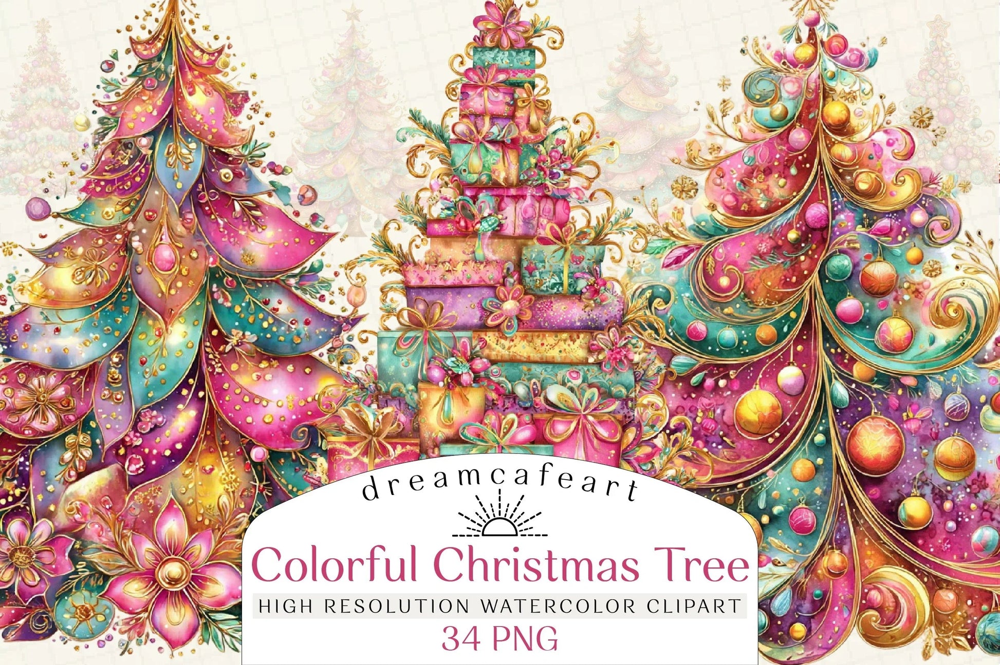 Colorful Christmas Tree Clipart Bundle - CraftNest - Digital Crafting and Art