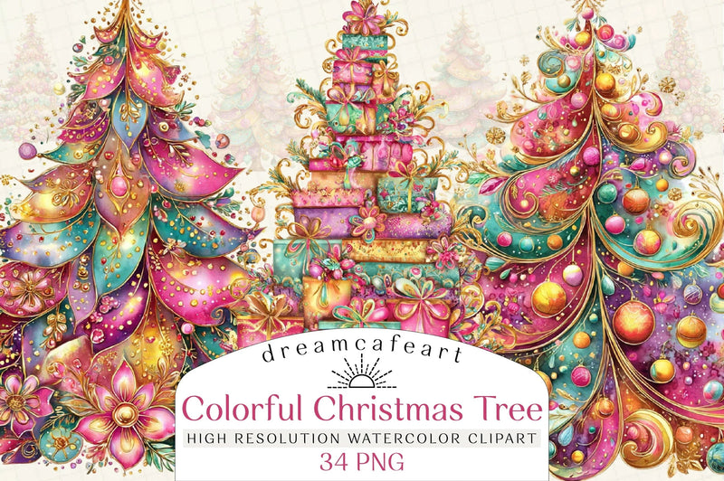Colorful Christmas Tree Clipart Bundle - CraftNest - Digital Crafting and Art