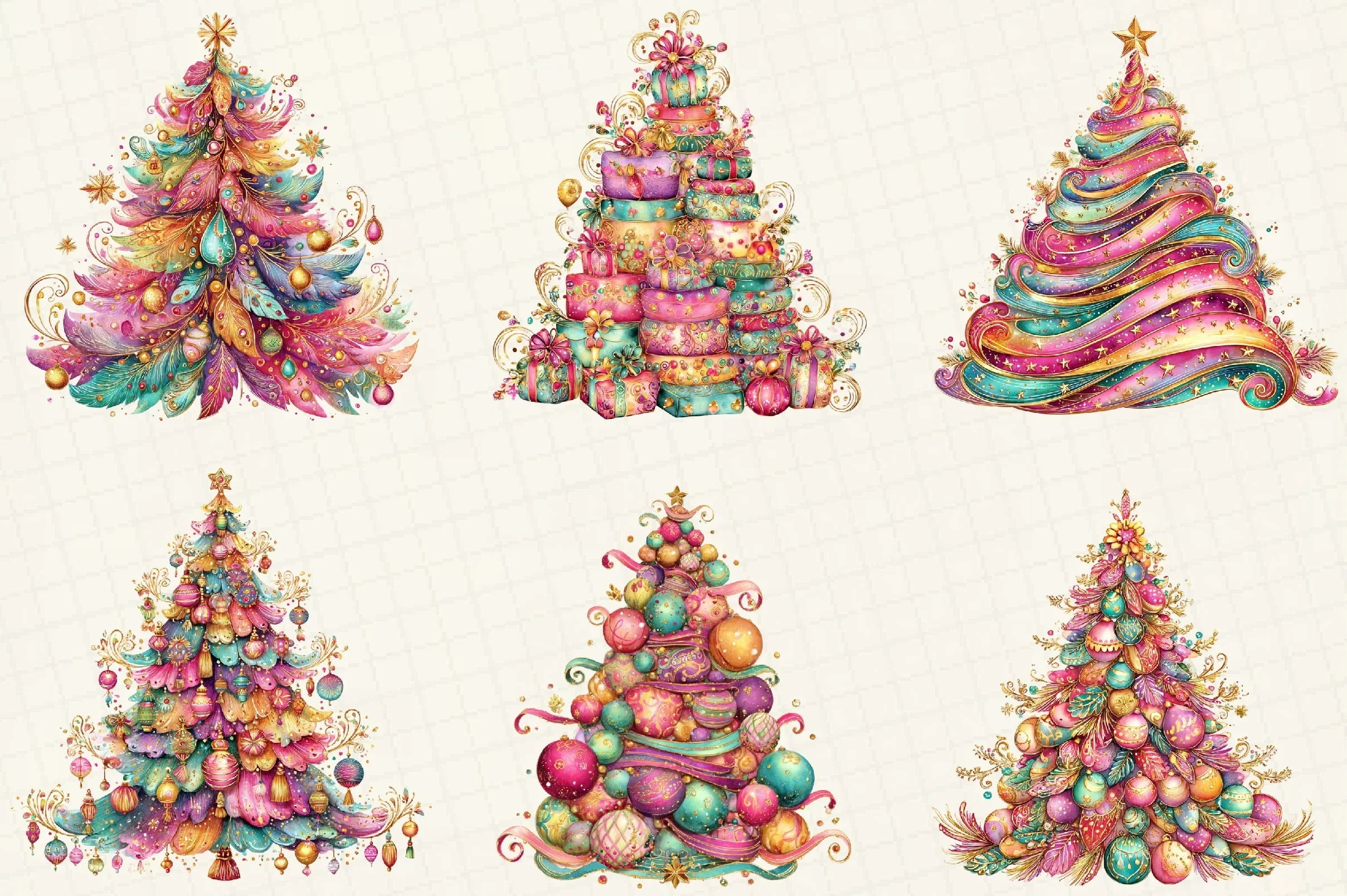 Colorful Christmas Tree Clipart Bundle - CraftNest - Digital Crafting and Art