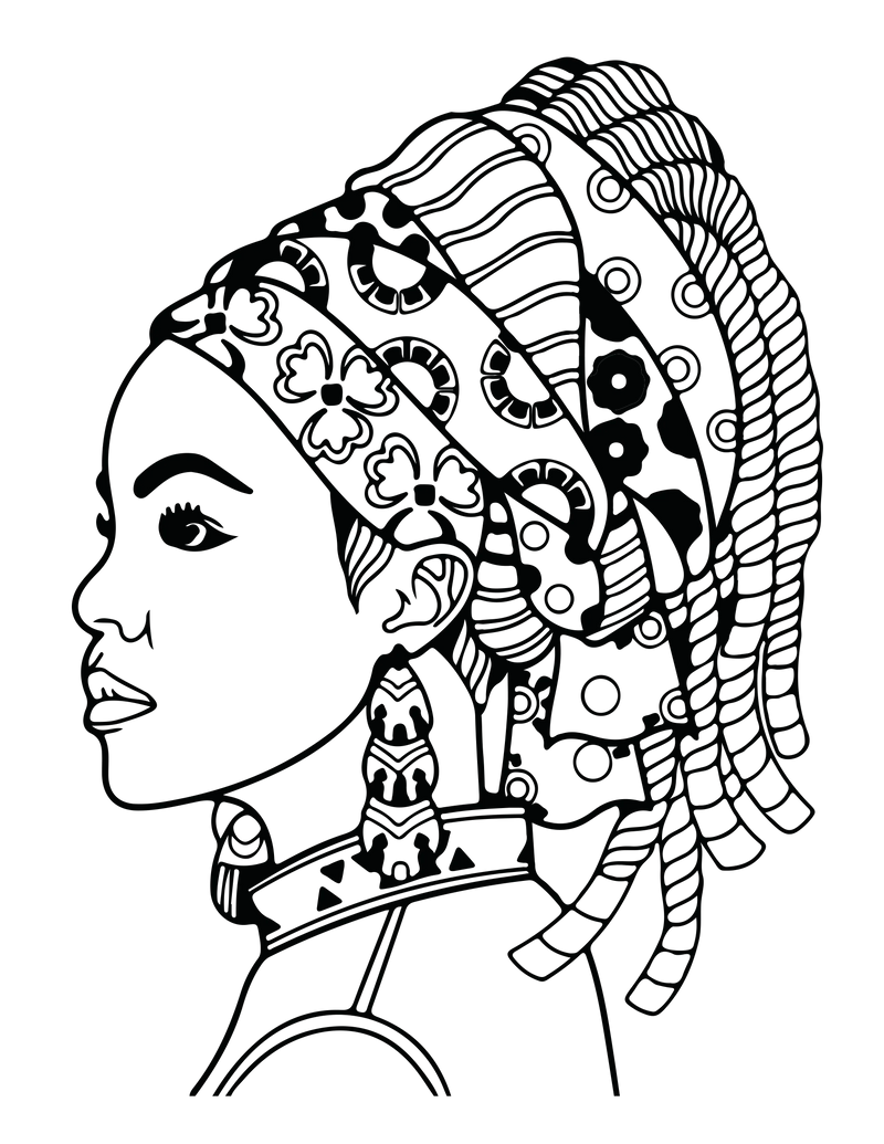 African Woman Portrait Coloring Book - CraftNest - Digital Crafting and Art
