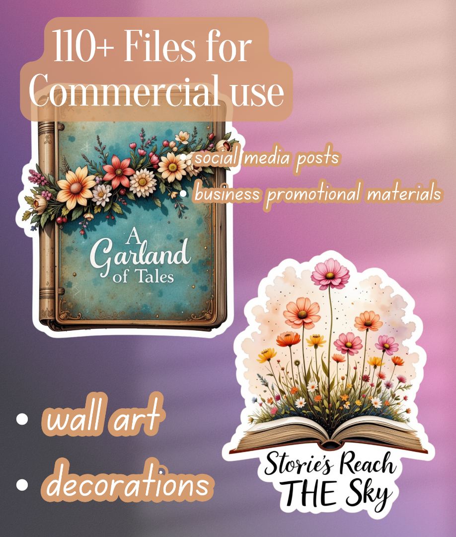Vintage Wildflower Book Quotes Clipart Bundle