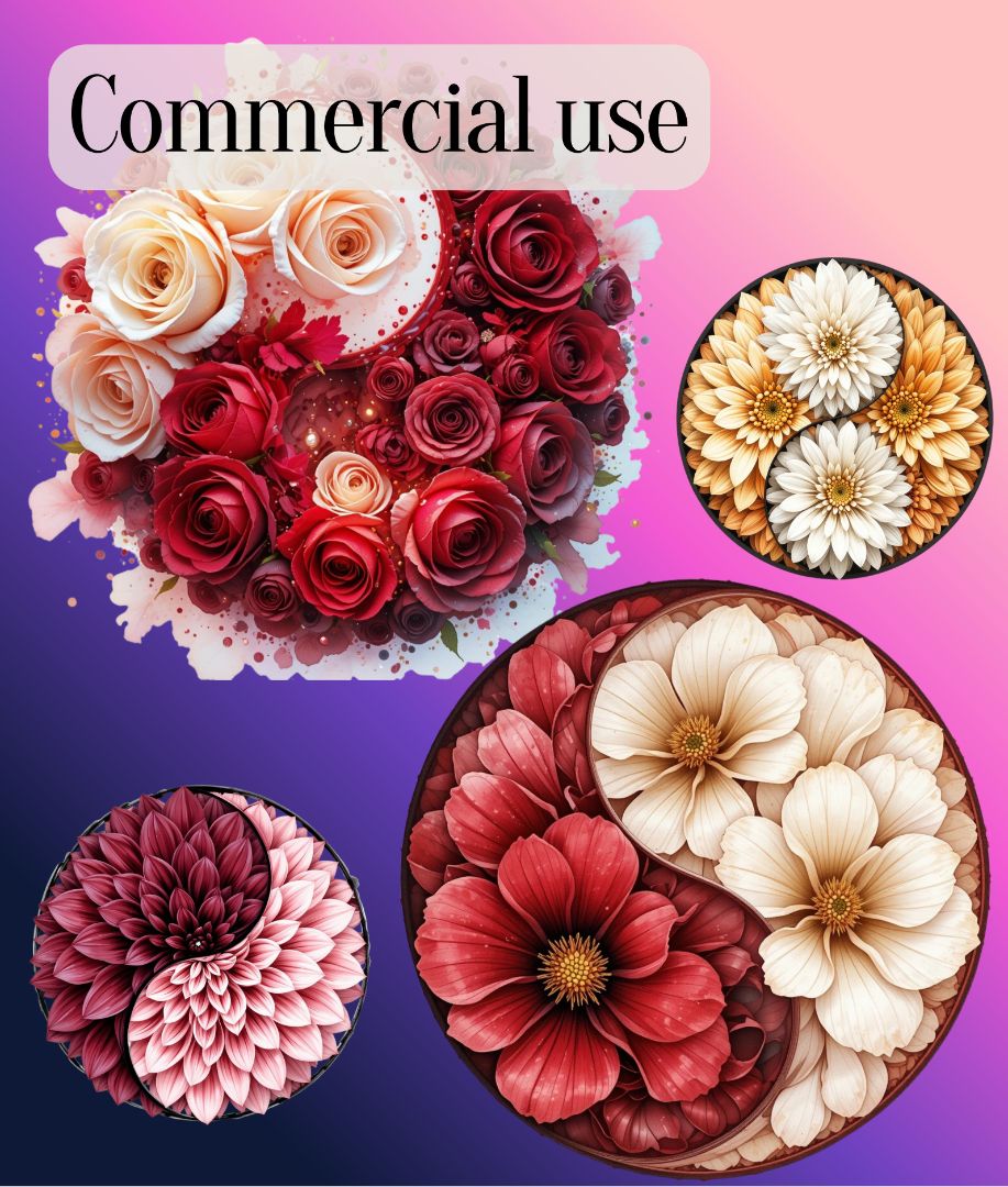 Yin Yang Floral Clipart Bundle