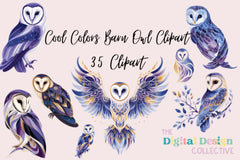 Cool Colors Barn Owl Clipart Bundle - CraftNest - Digital Crafting and Art