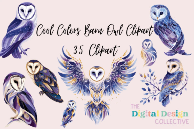 Cool Colors Barn Owl Clipart Bundle - CraftNest - Digital Crafting and Art