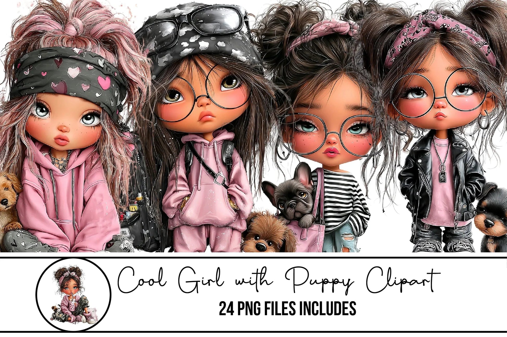 Cool Girl with Puppy Clipart Bundle - CraftNest - Digital Crafting and Art