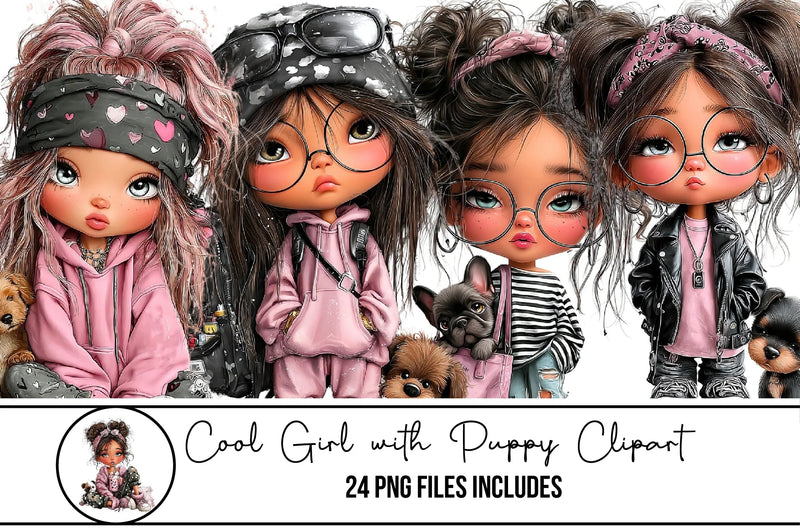 Cool Girl with Puppy Clipart Bundle - CraftNest - Digital Crafting and Art