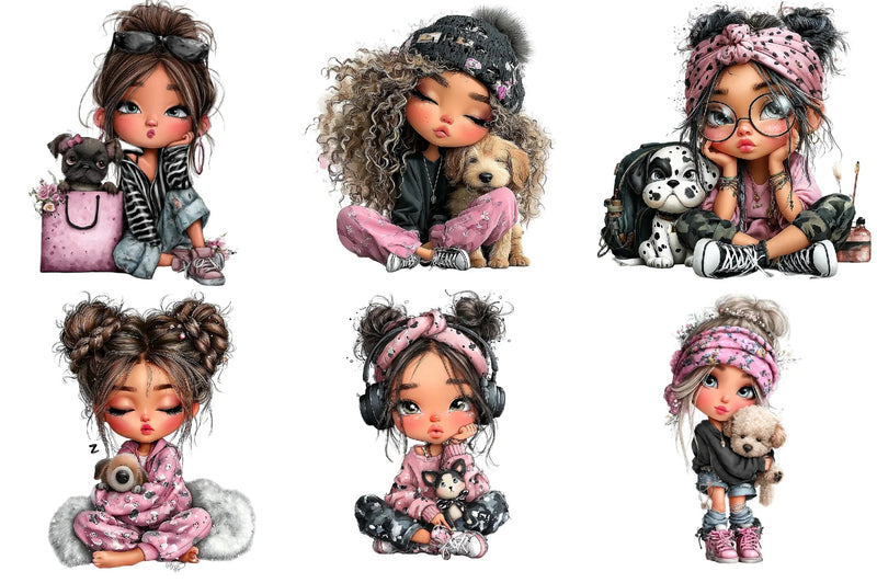 Cool Girl with Puppy Clipart Bundle - CraftNest - Digital Crafting and Art