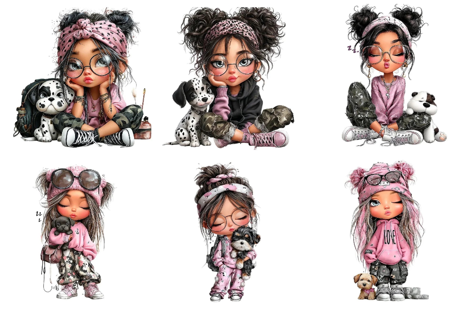 Cool Girl with Puppy Clipart Bundle - CraftNest - Digital Crafting and Art