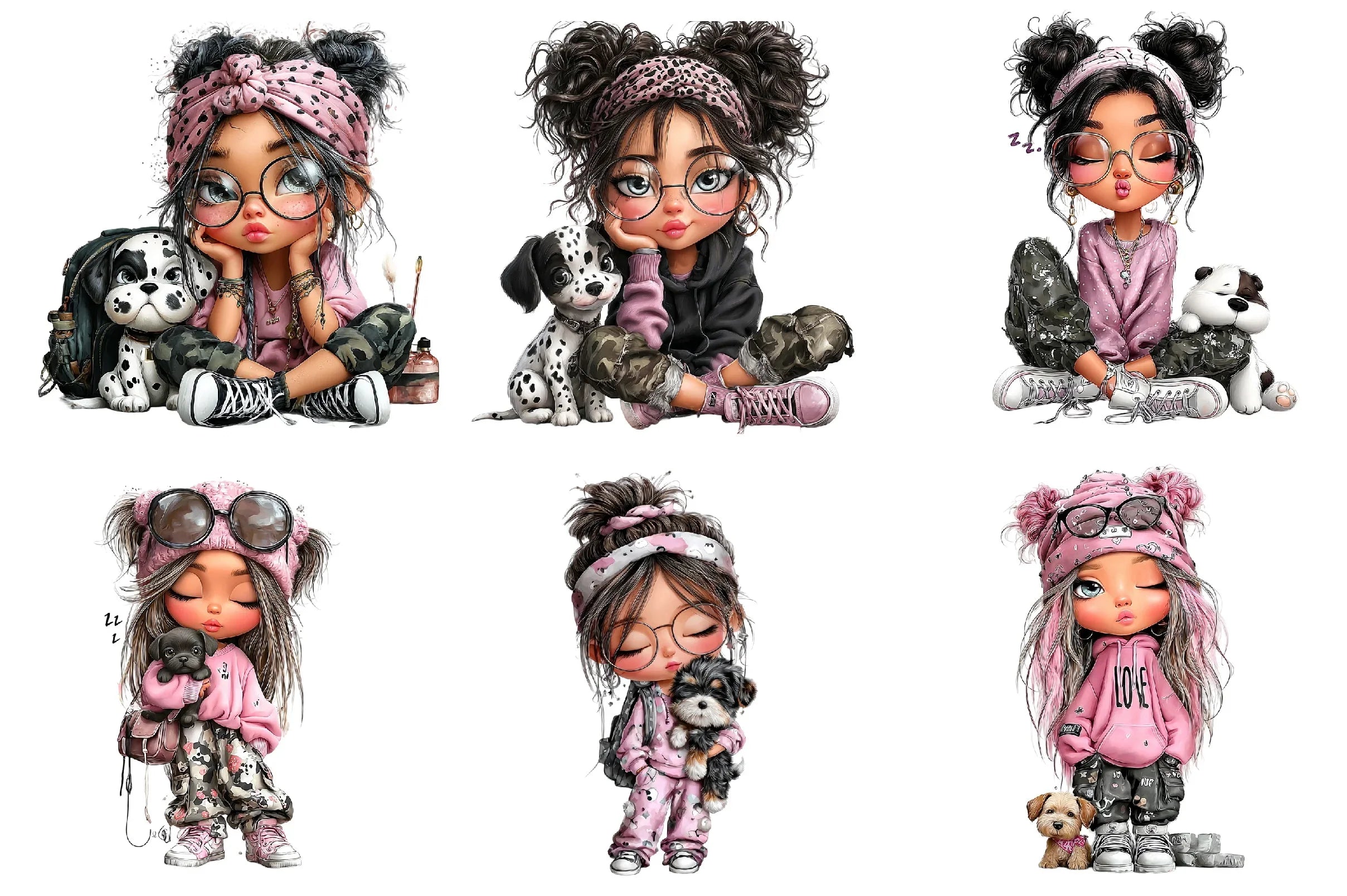 Cool Girl with Puppy Clipart Bundle - CraftNest - Digital Crafting and Art