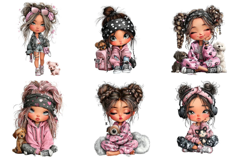 Cool Girl with Puppy Clipart Bundle - CraftNest - Digital Crafting and Art
