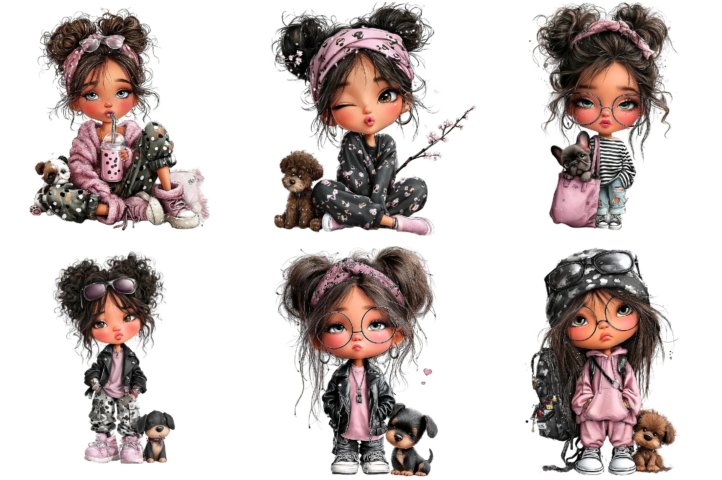 Cool Girl with Puppy Clipart Bundle - CraftNest - Digital Crafting and Art