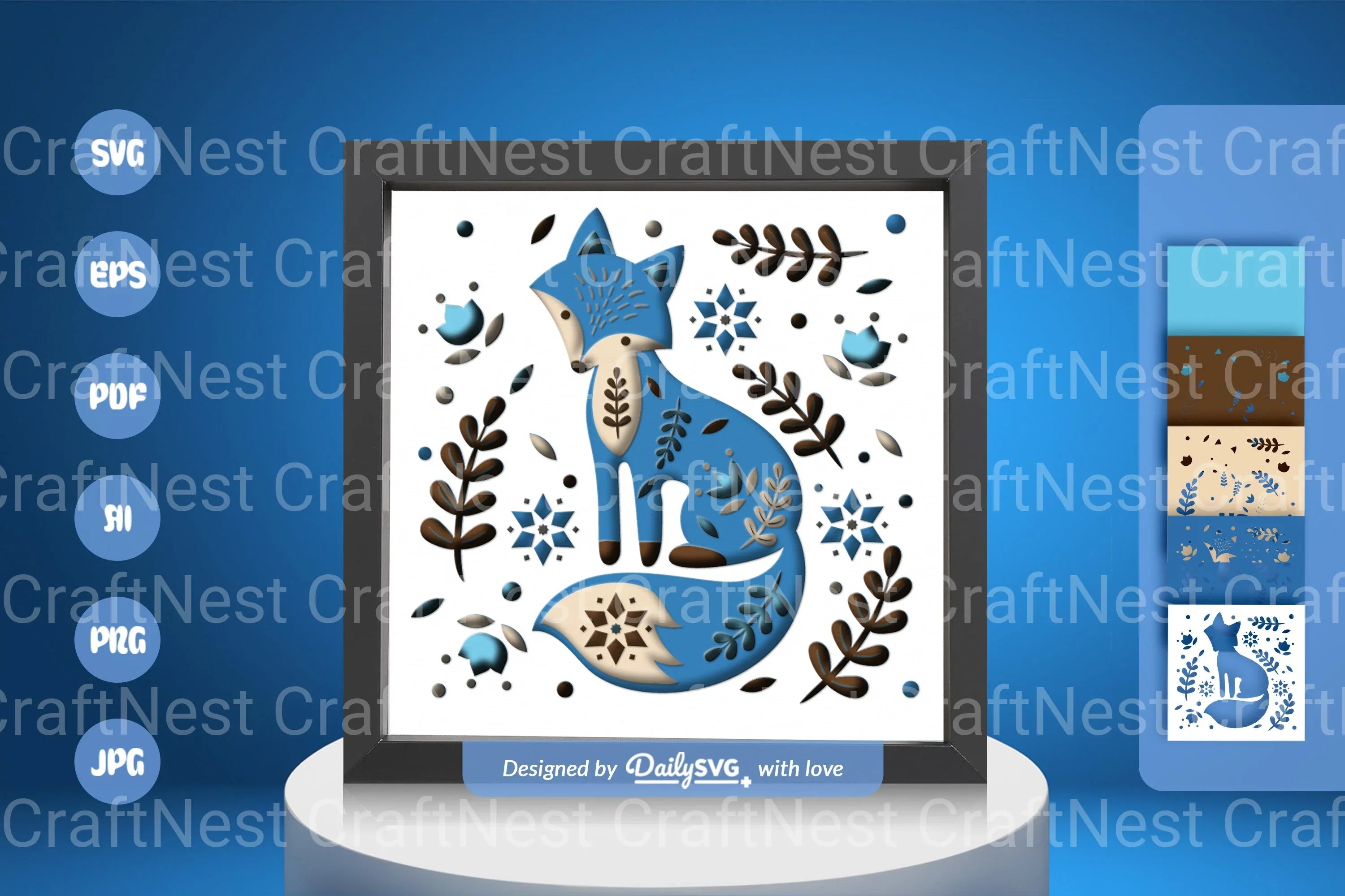 Cool Winter Fox Folk Art Papercut SVG Bundle