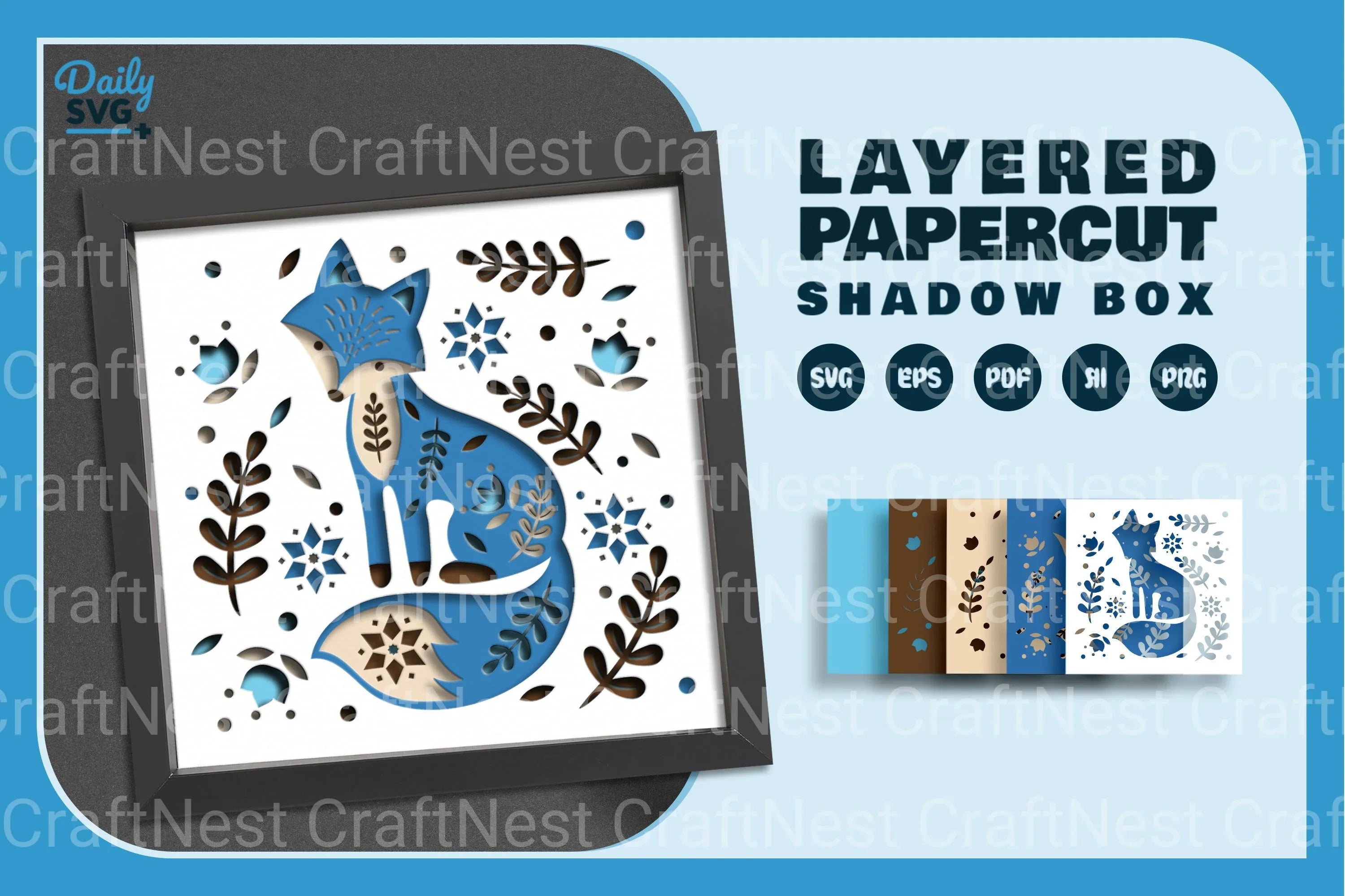 Cool Winter Fox Folk Art Papercut SVG Bundle