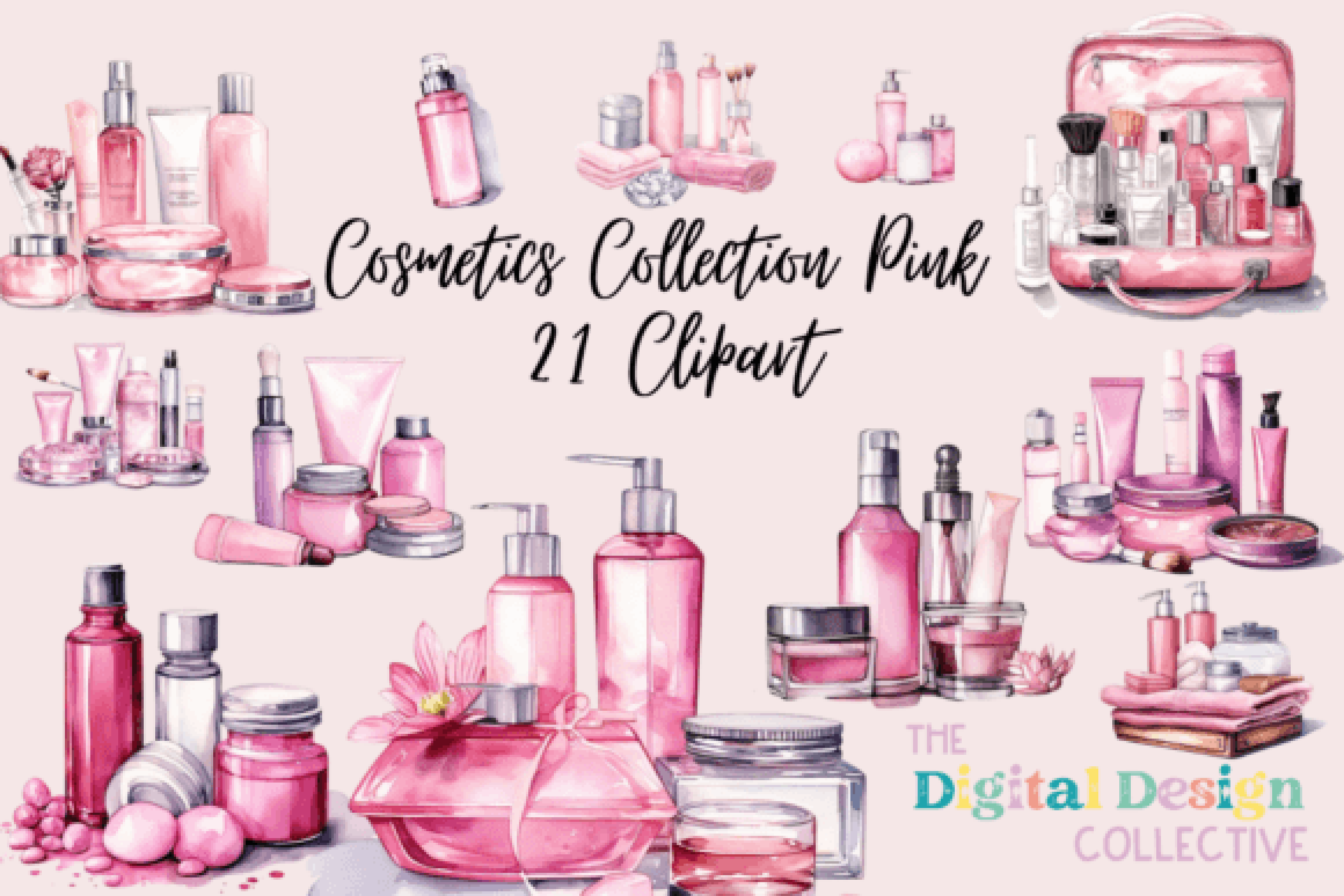 Pink Cosmetics Clipart Bundle