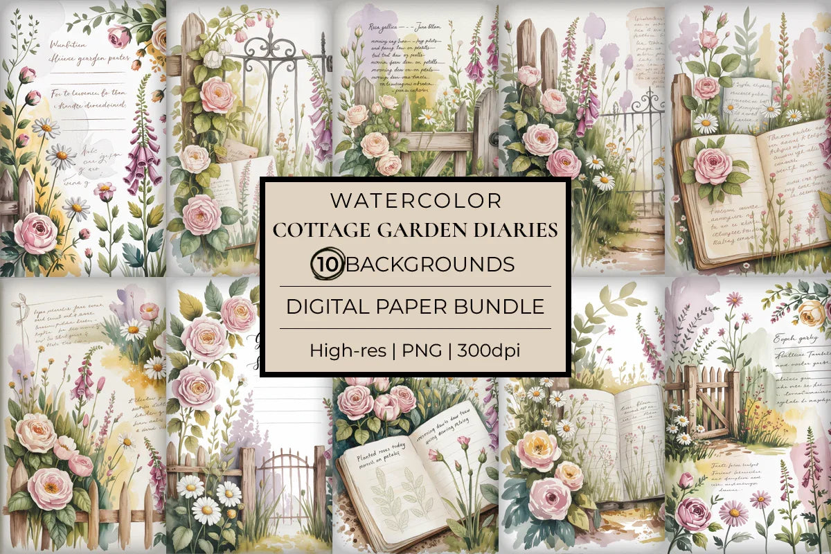 Cottage Garden Diaries Junk Journal Papers - CraftNest - Digital Crafting and Art