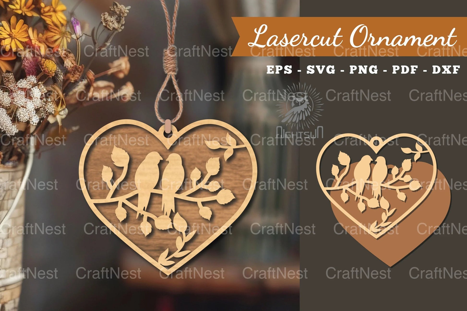 1792 Couple Birds Laser Cut Ornament Design - CraftNest - Digital Crafting and Art