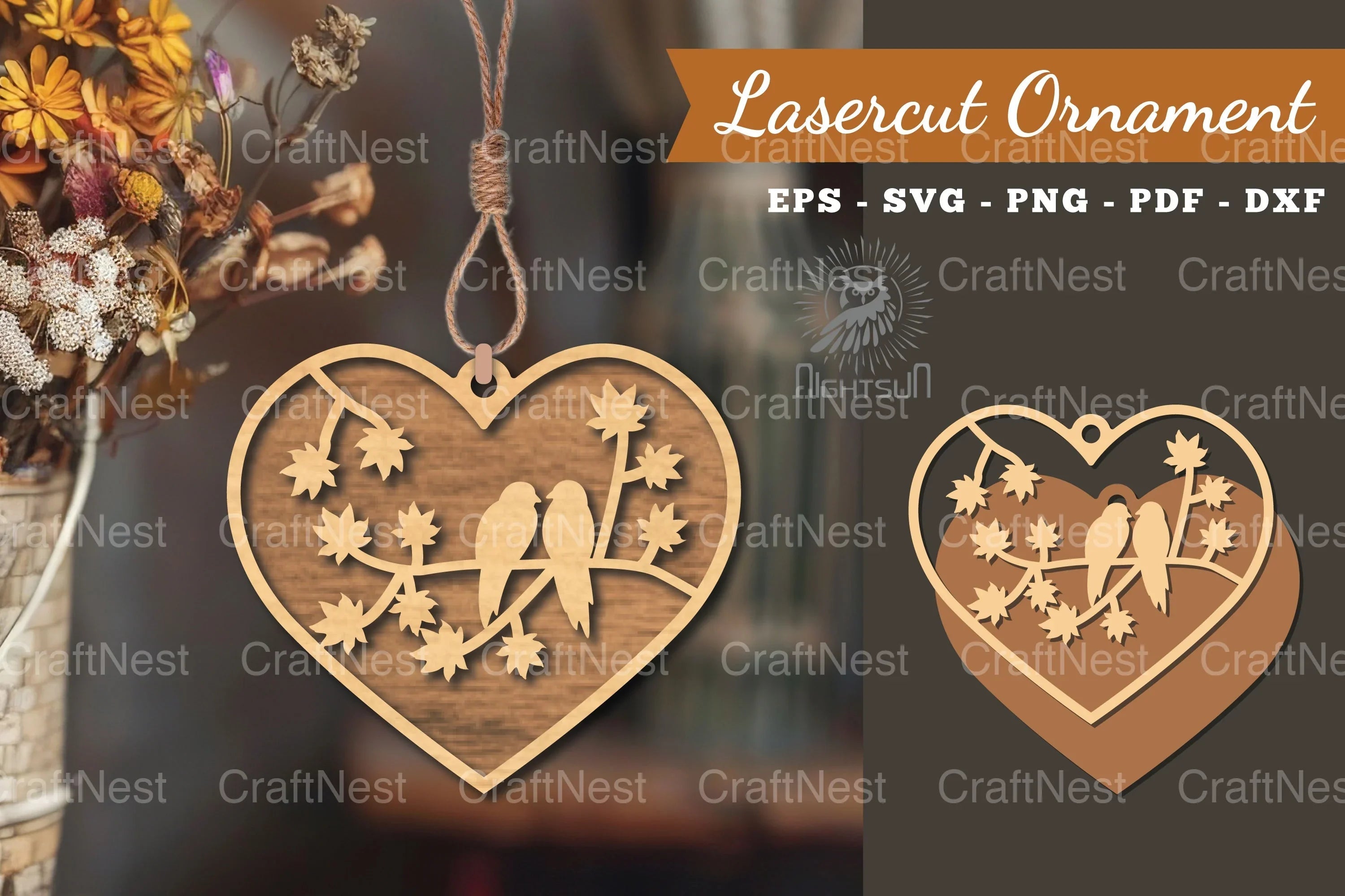 Couple Birds Laser Cut Ornament Design - CraftNest - Digital Crafting and Art