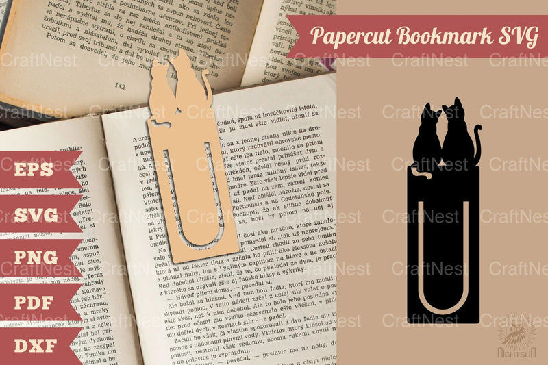 Couple Cat Papercut Bookmark Clipart Bundle - CraftNest - Digital Crafting and Art