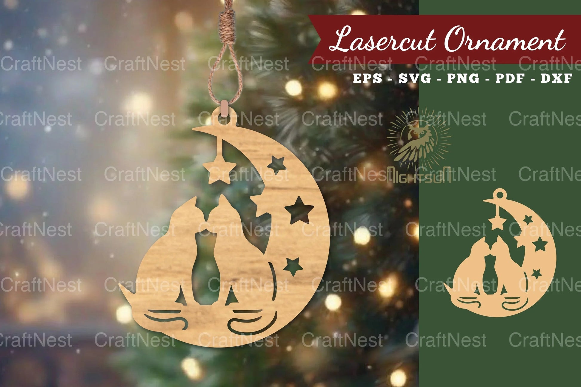 Couple Cat in Moon Lasercut Ornament Clipart Bundle - CraftNest - Digital Crafting and Art