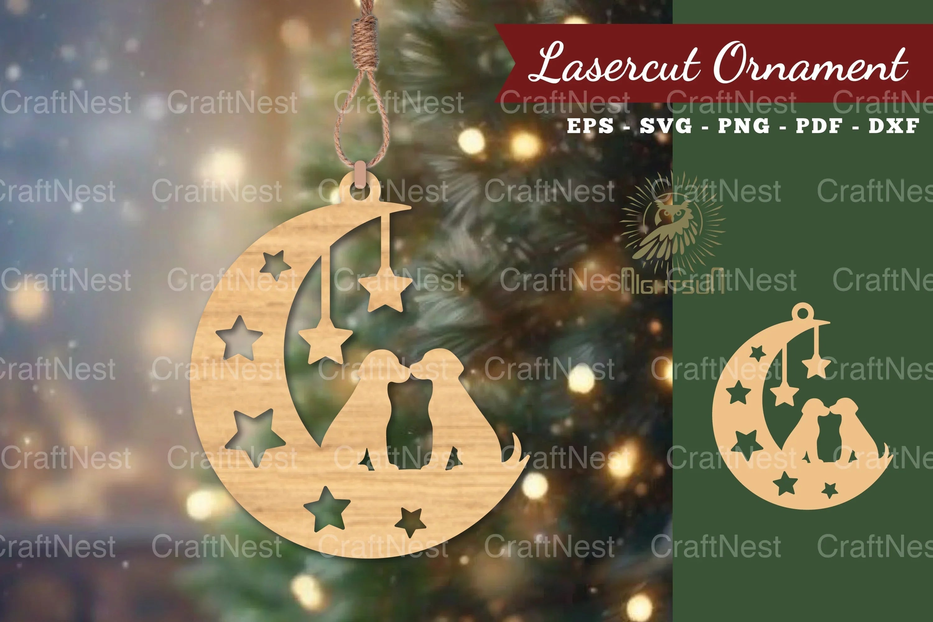1818 Couple Dog in Moon Lasercut Ornament Clipart Bundle - CraftNest - Digital Crafting and Art