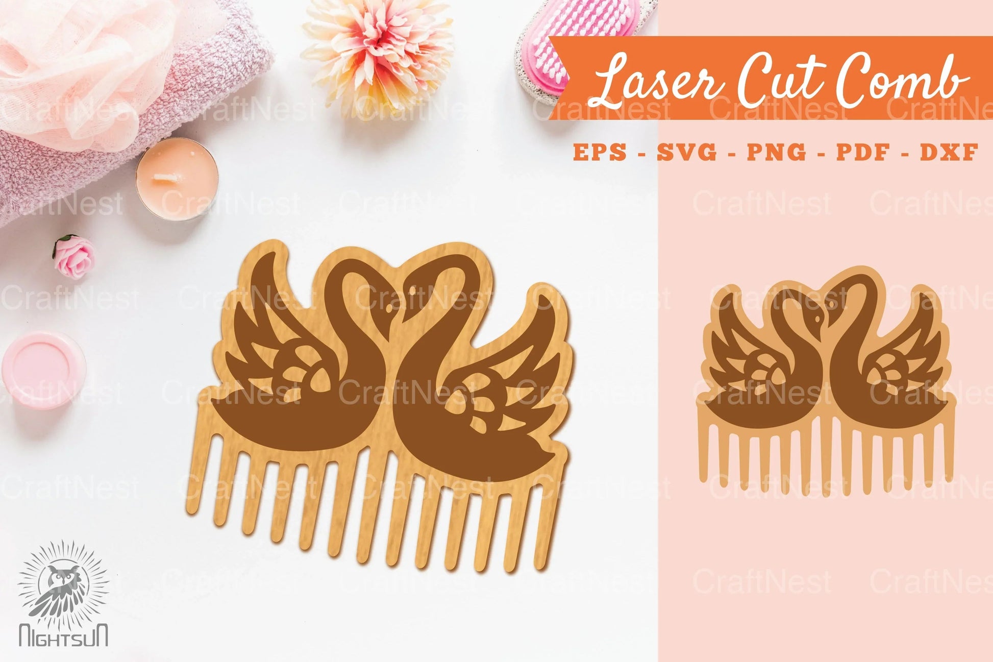 Swan Couple Laser Cut Comb Design Clipart - CraftNest - Digital Crafting and Art
