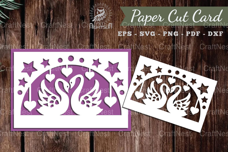 Swan Couple Papercut Card SVG Bundle - CraftNest - Digital Crafting and Art