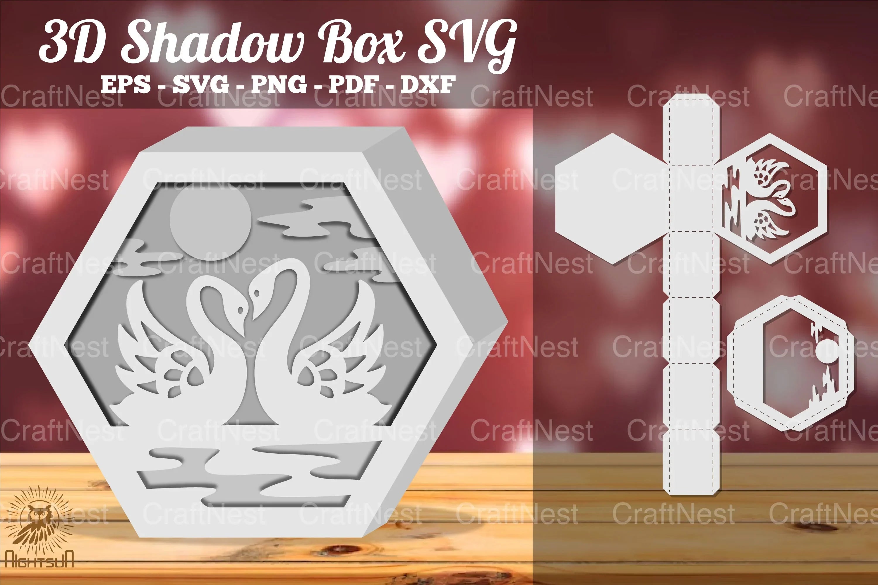 Swan Couple Shadow Box SVG Bundle - CraftNest - Digital Crafting and Art