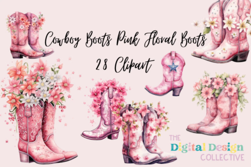Pink Floral Cowboy Boots Clipart Bundle - CraftNest - Digital Crafting and Art