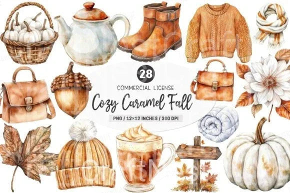 Cozy Caramel & White Fall Clipart Bundle 77 - CraftNest - Digital Crafting and Art