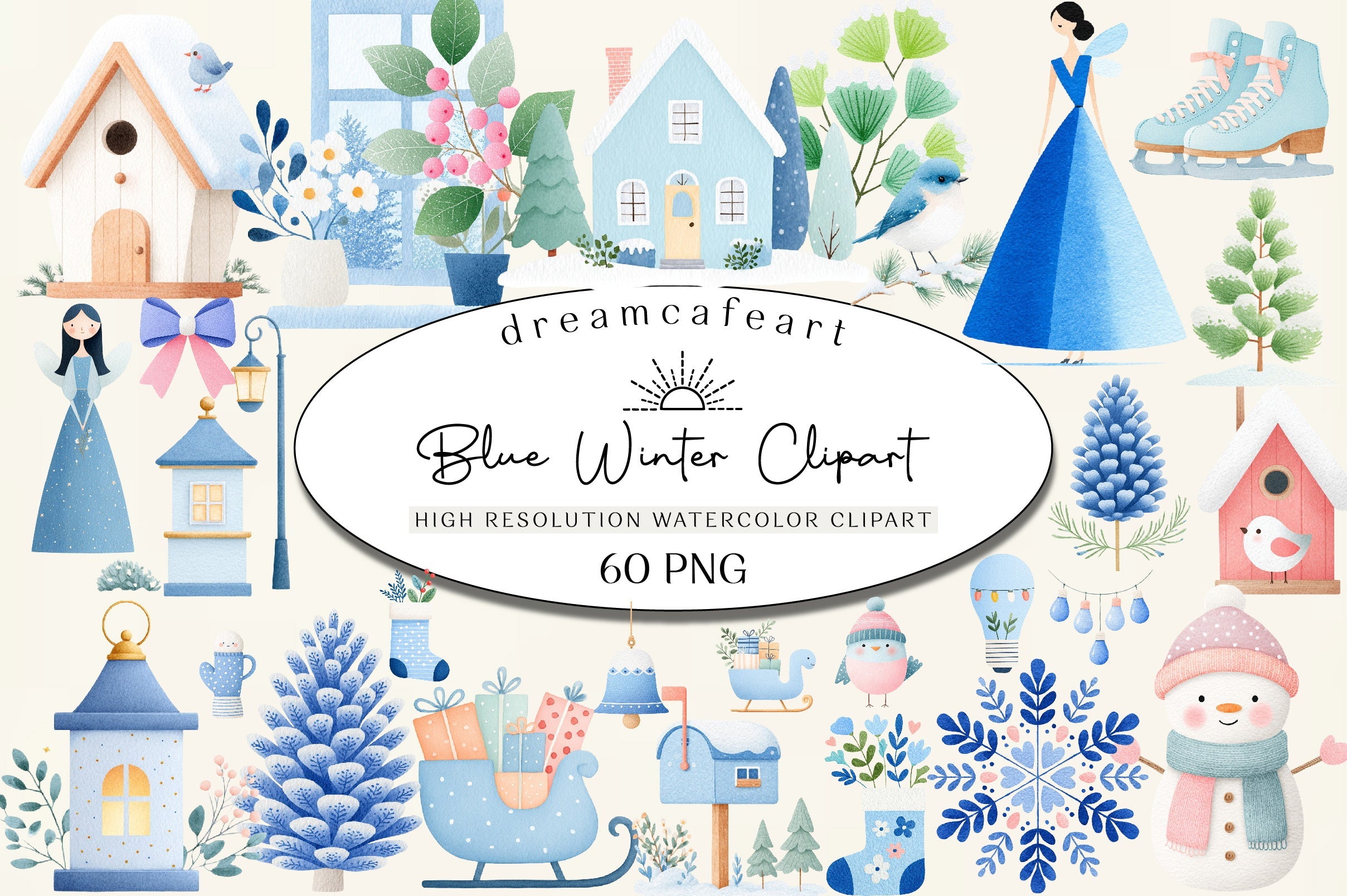 Cozy Blue Winter Clipart Bundle