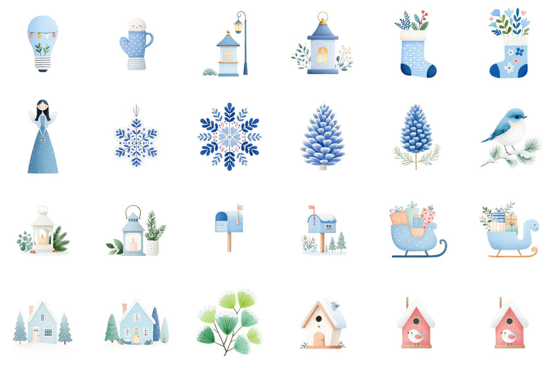 Cozy Blue Winter Clipart Bundle - CraftNest - Digital Crafting and Art
