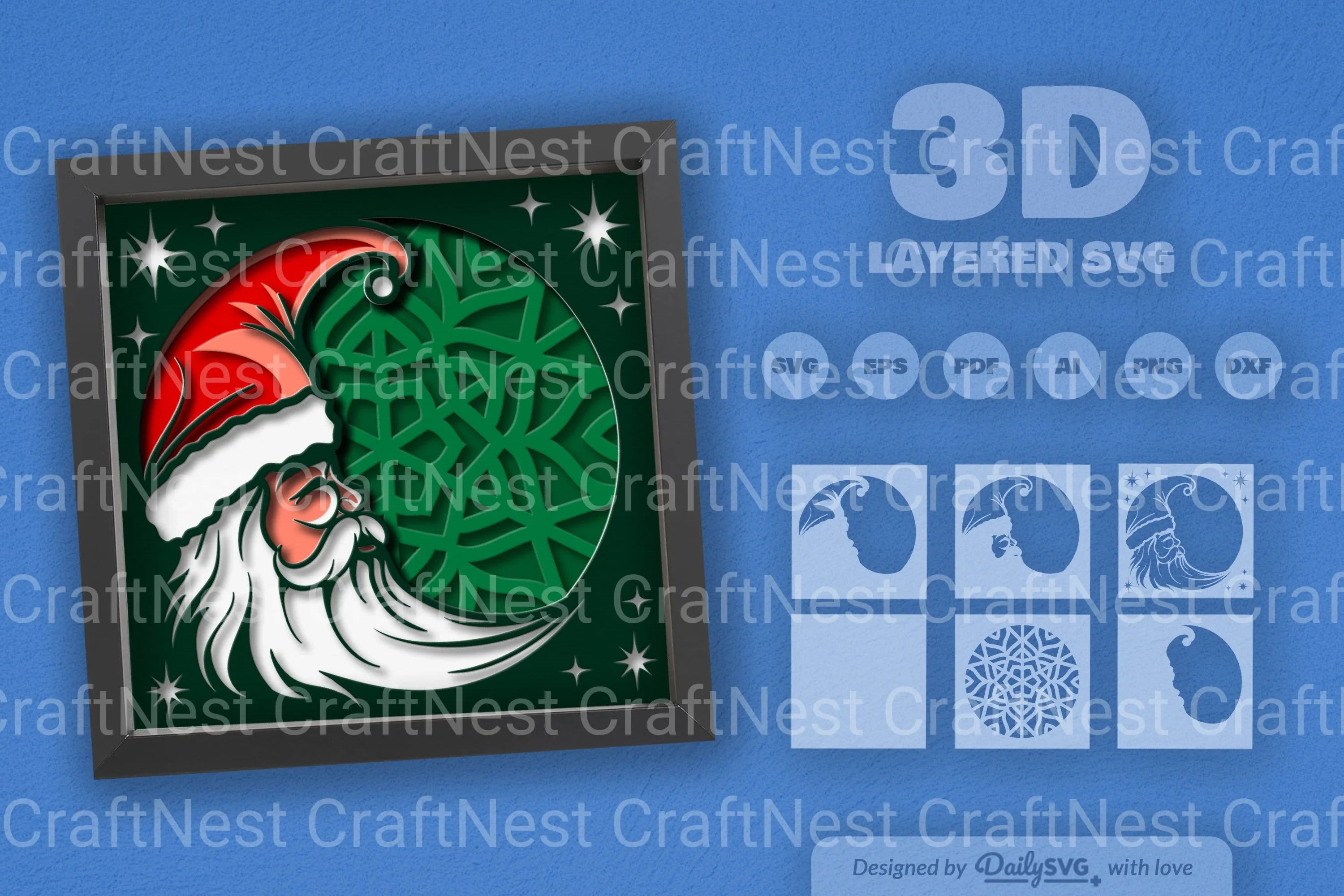 Crescent Moon Santa Claus Papercut SVG Bundle