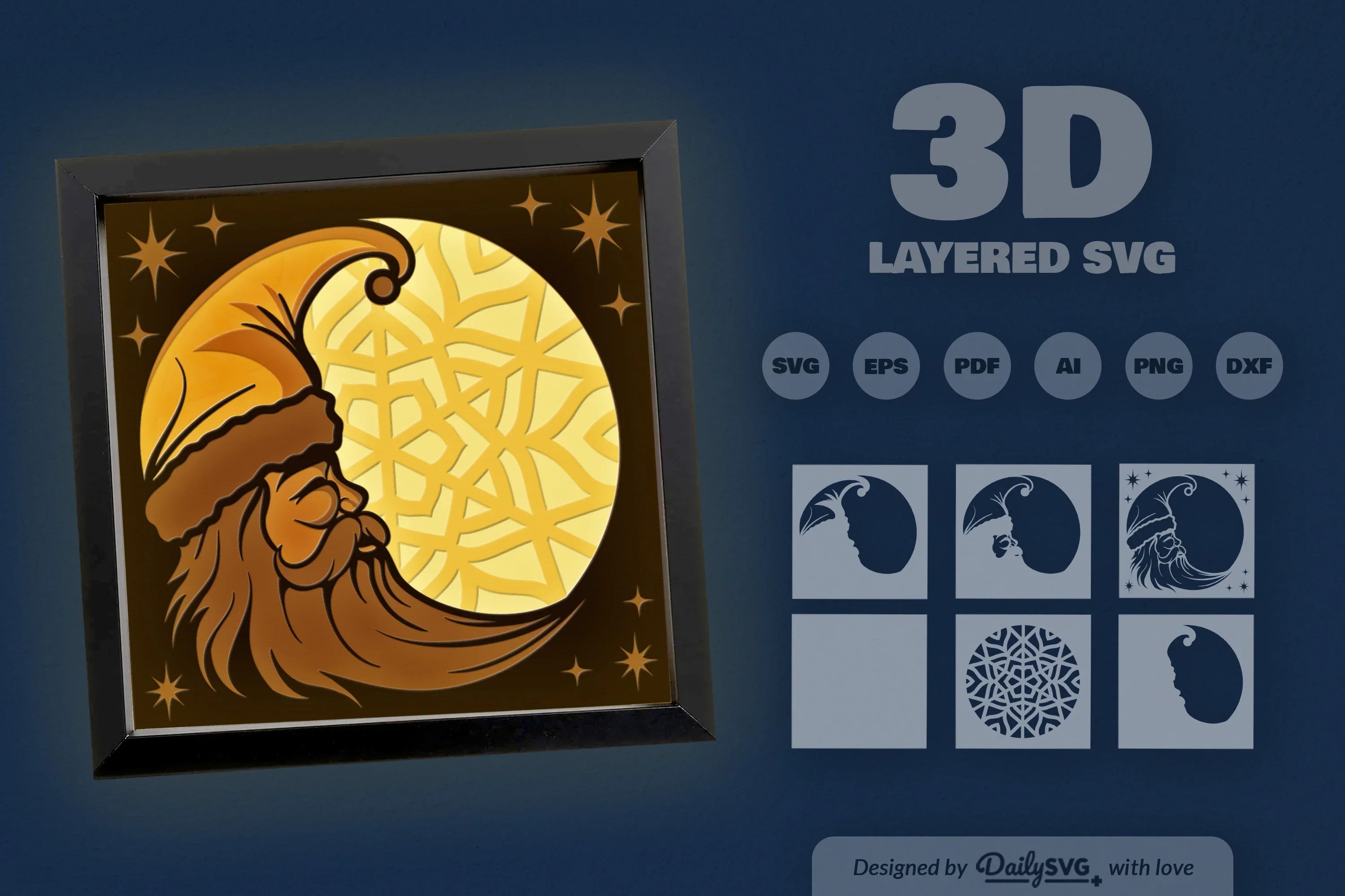 Crescent Moon Santa Claus Papercut SVG Bundle - CraftNest - Digital Crafting and Art