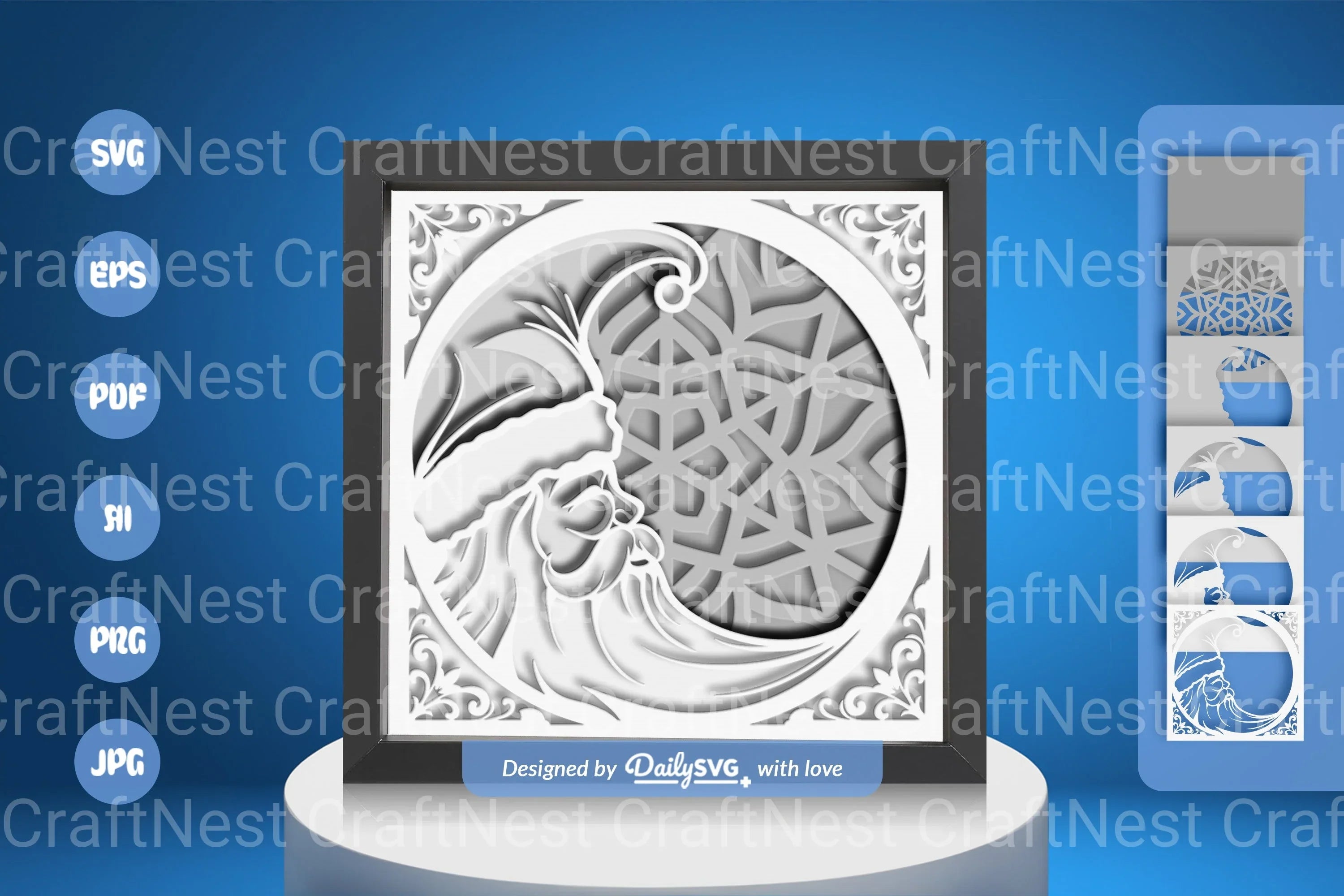 Crescent Moon Santa Claus White Papercut SVG Bundle