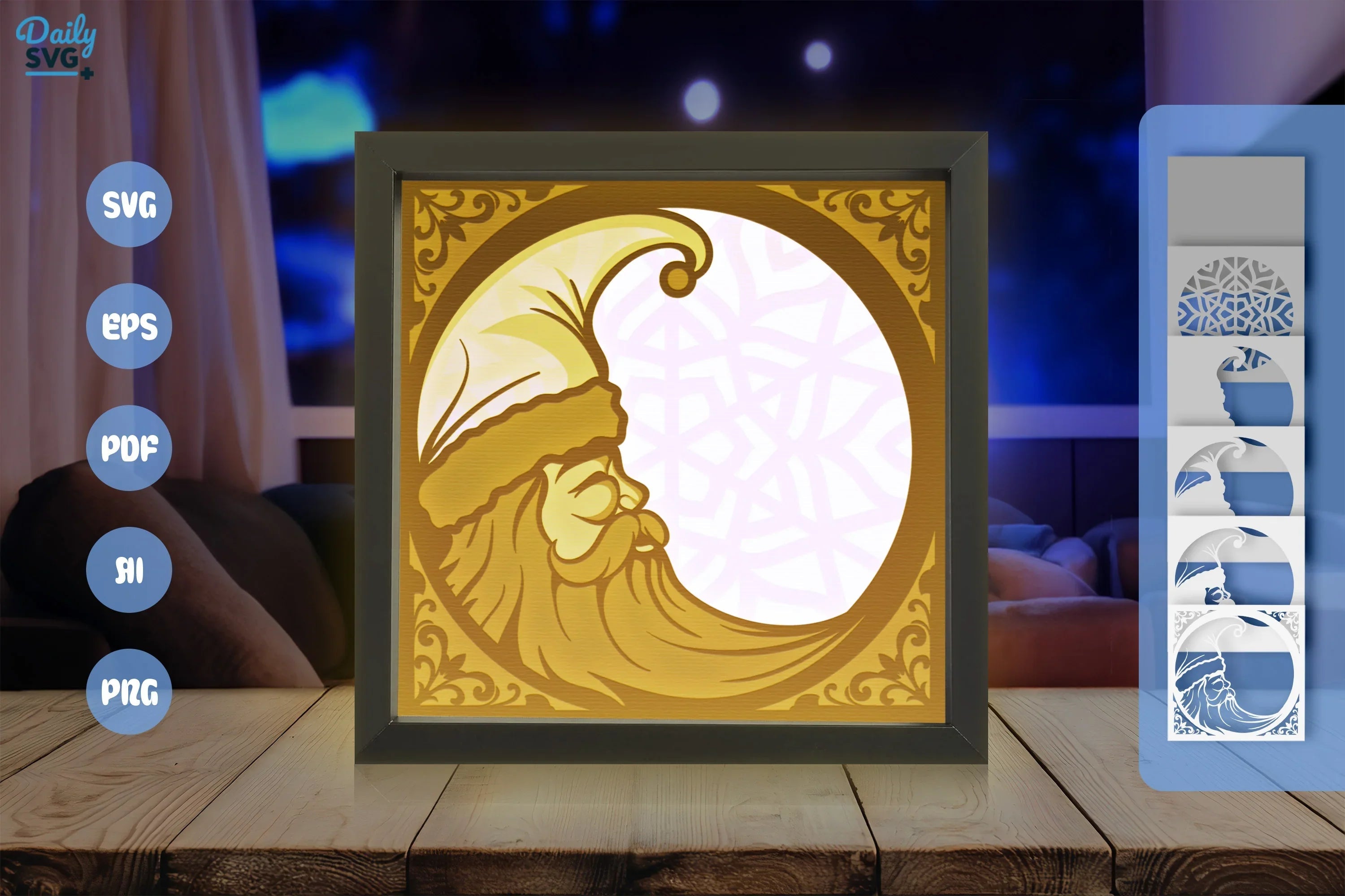 Crescent Moon Santa Claus White Papercut SVG Bundle - CraftNest - Digital Crafting and Art