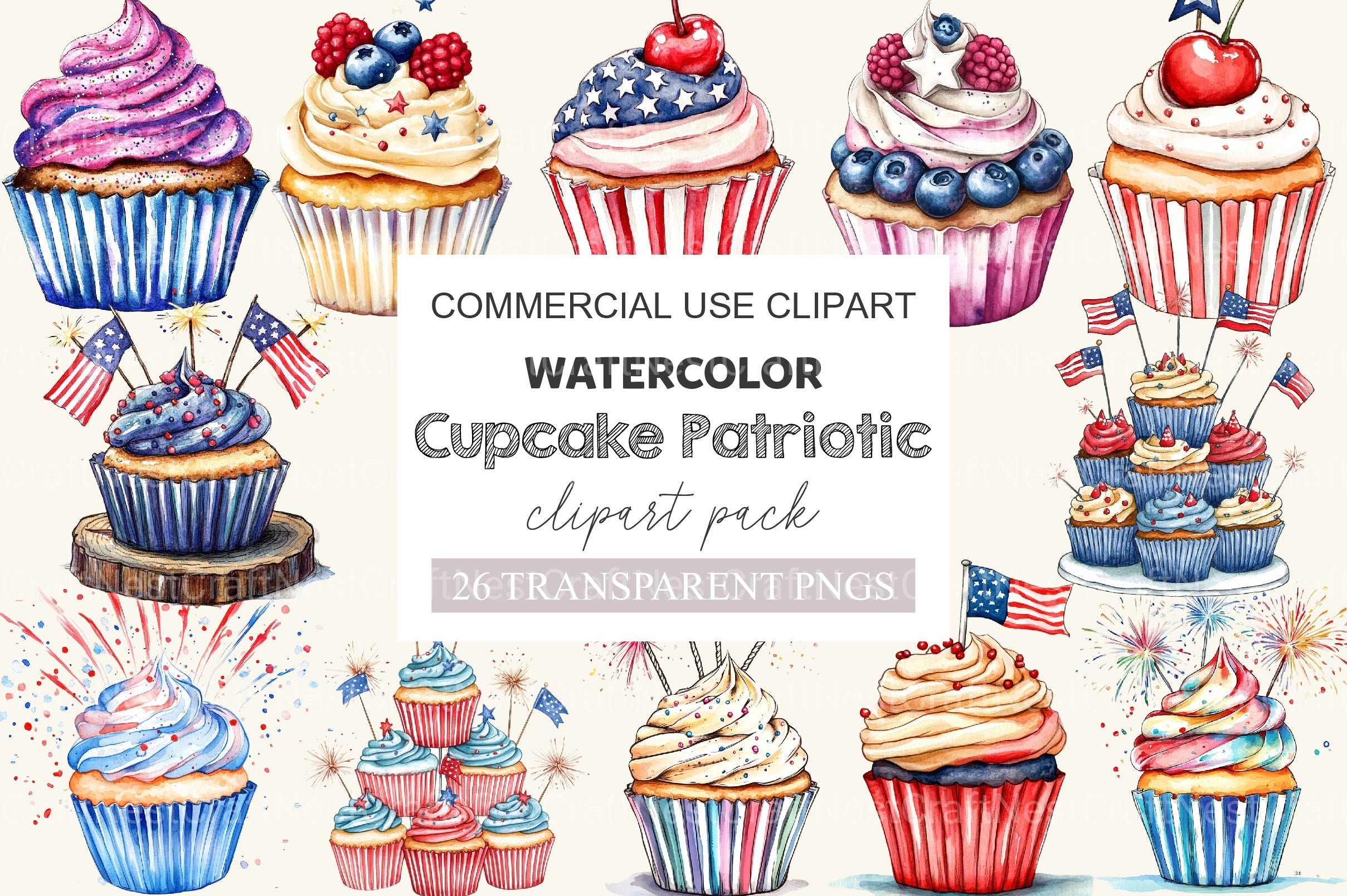Cupcake Patriotic 4th Of July Clipart Bundle