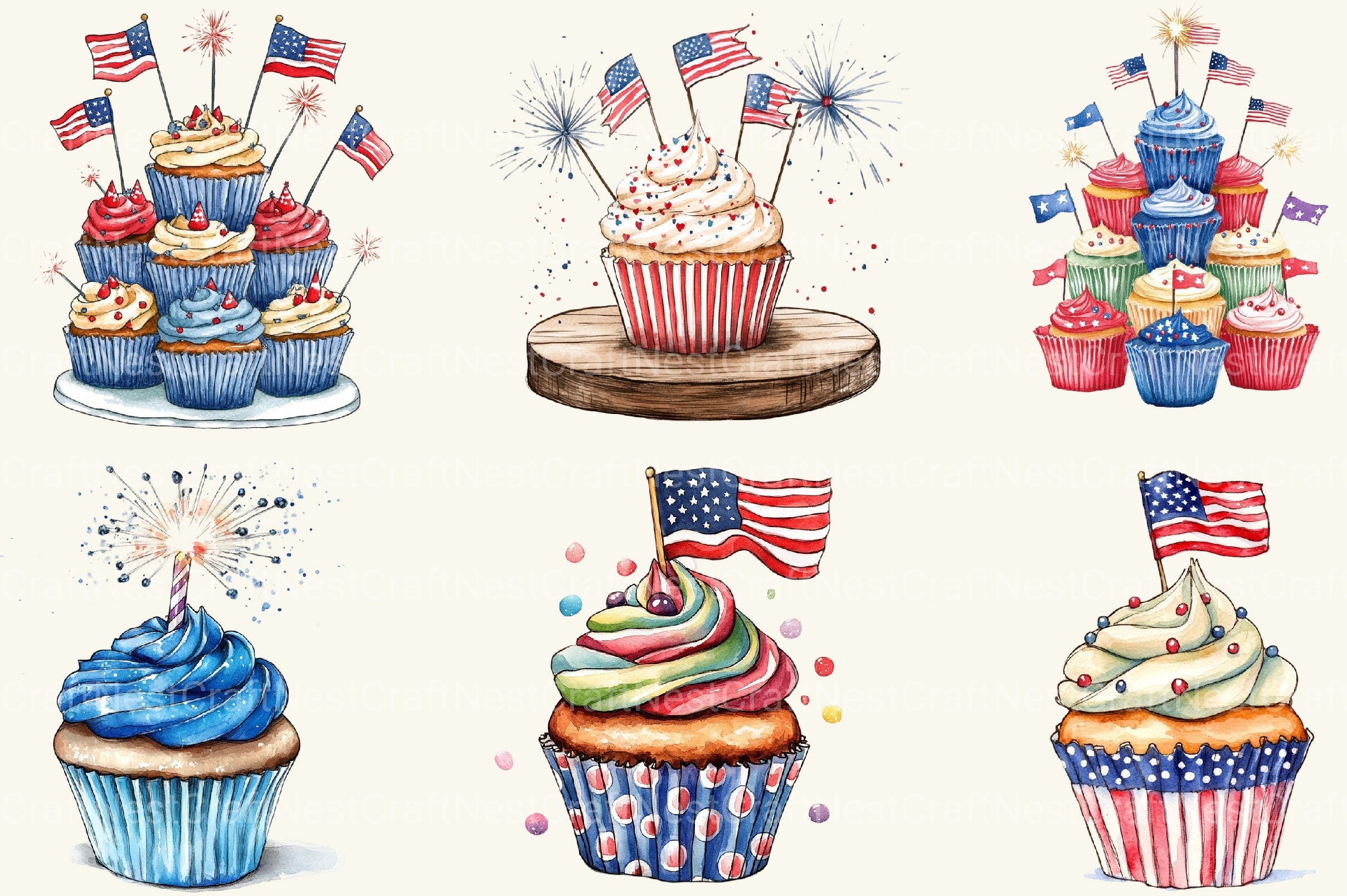 Cupcake Patriotic 4th Of July Clipart Bundle