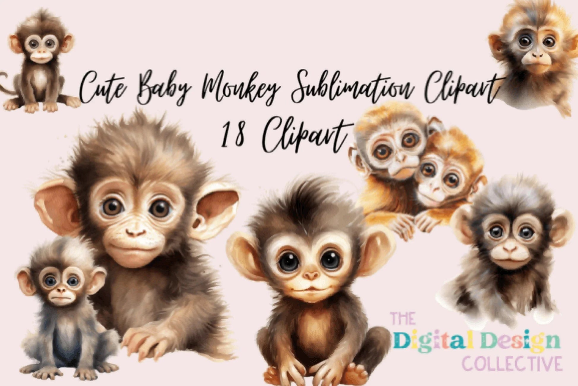 Cute Baby Monkey Clipart Bundle - CraftNest - Digital Crafting and Art