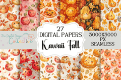 Kawaii Fall Autumn Digital Paper - CraftNest - Digital Crafting and Art