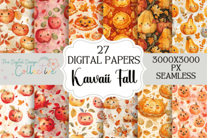 Kawaii Fall Autumn Digital Paper - CraftNest - Digital Crafting and Art
