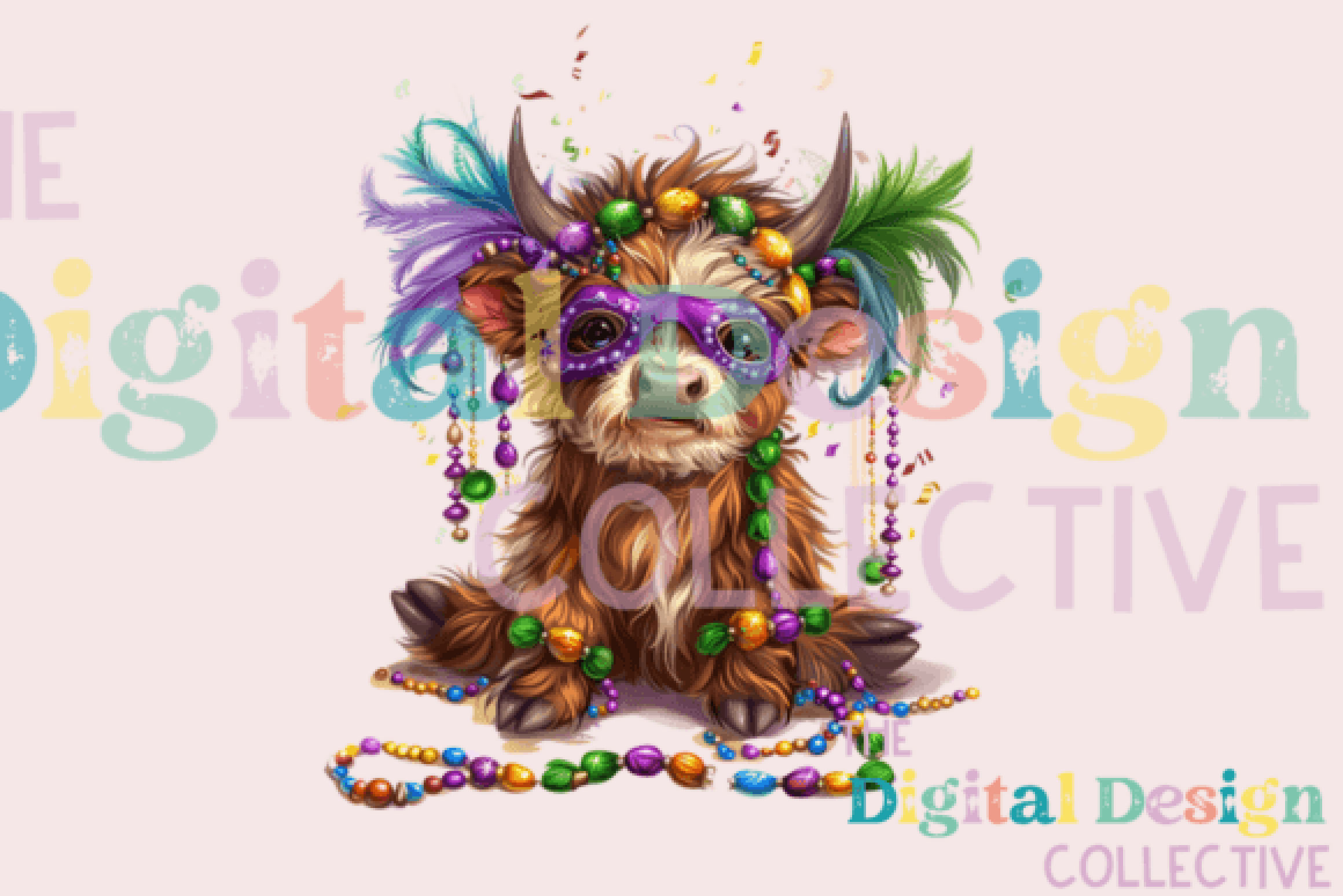 Cute Mardi Gras Highland Cow Clipart Bundle