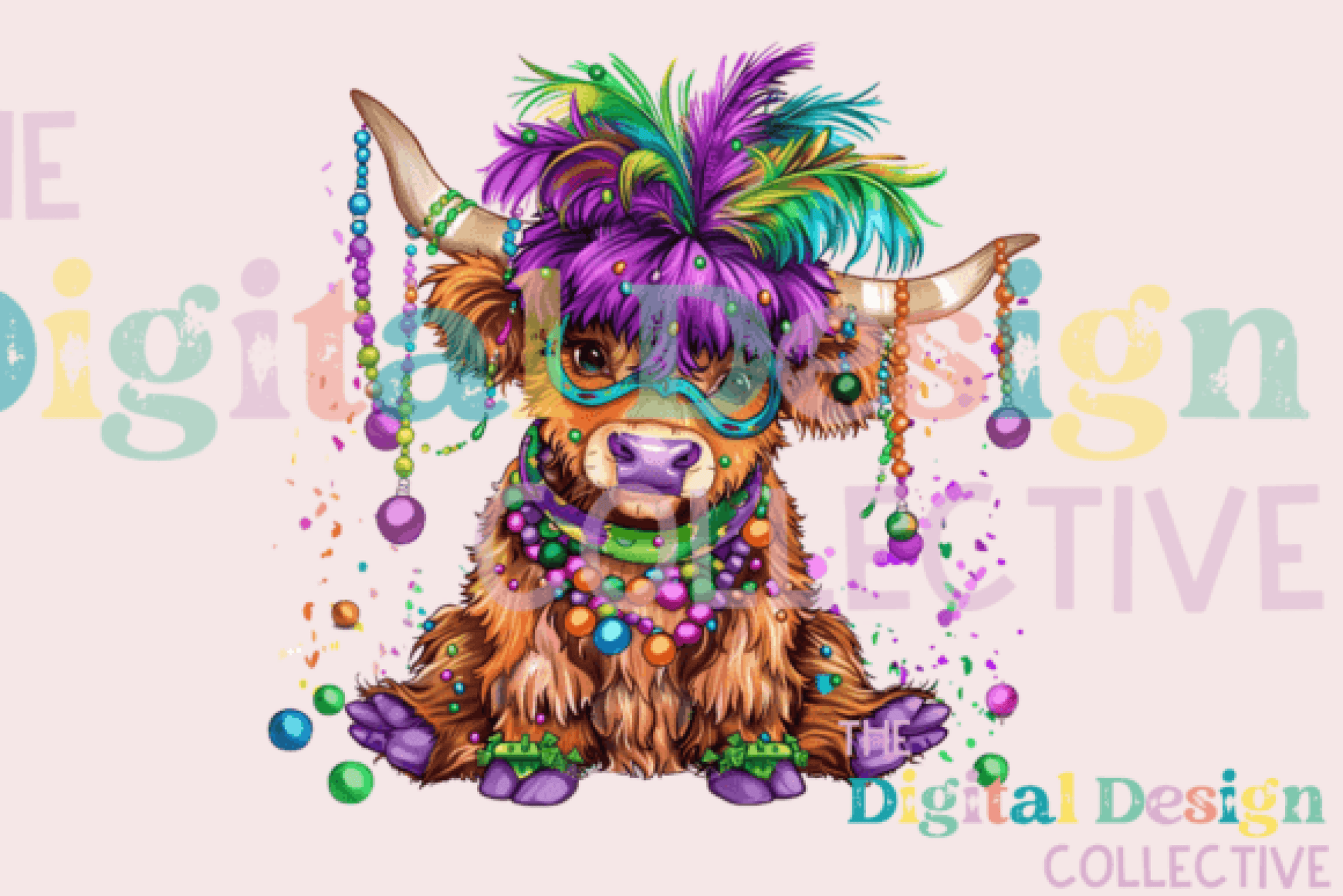 Cute Mardi Gras Highland Cow Clipart Bundle - CraftNest - Digital Crafting and Art