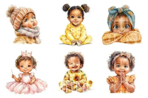 Cute African American Baby Girl Clipart Bundle - CraftNest - Digital Crafting and Art