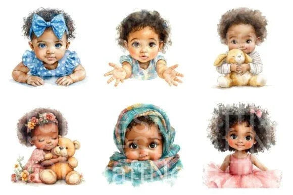 Cute African American Baby Girl Clipart Bundle - CraftNest - Digital Crafting and Art