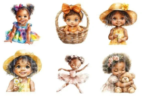 Cute African American Baby Girl Clipart Bundle - CraftNest - Digital Crafting and Art