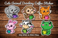 Cute Animals Drinking Coffee Clipart Bundle - CraftNest - Digital Crafting and Art